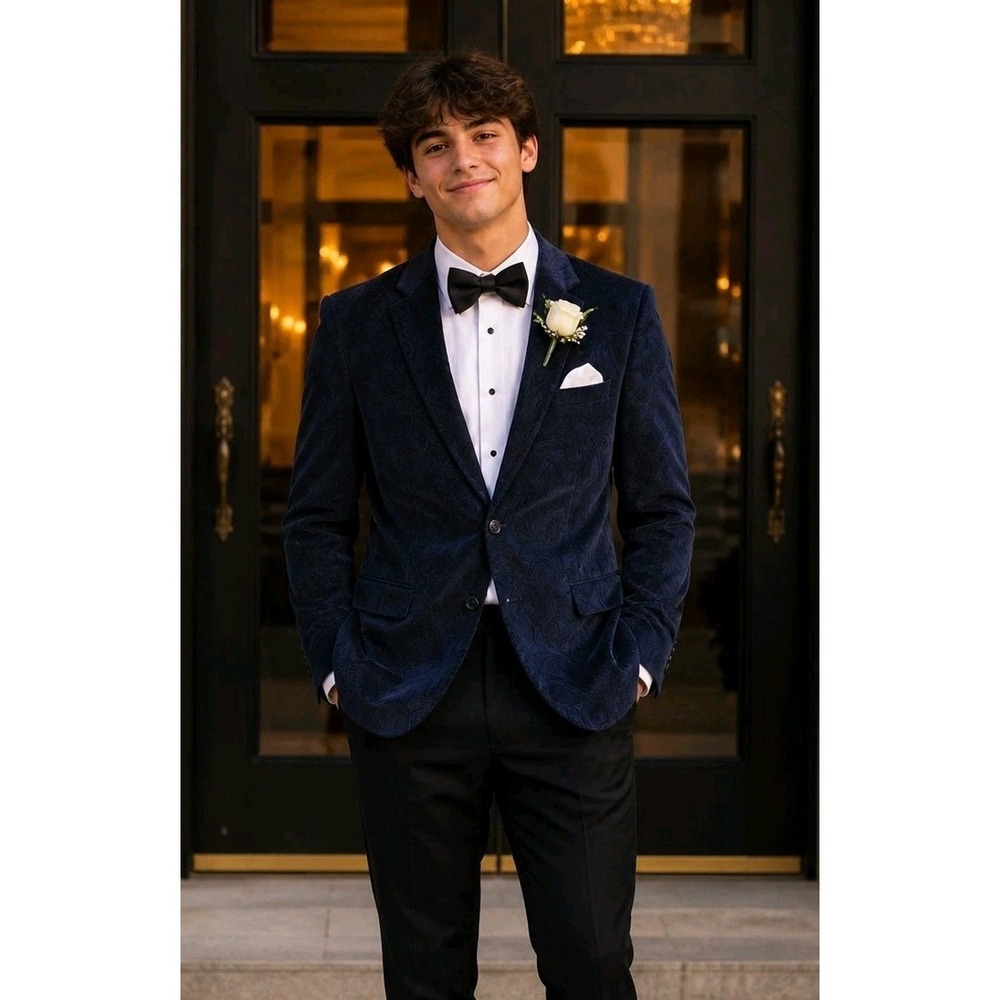 Nautica Men's Navy Blue Velvet Paisley Blazer Sport Coat Jacket R44 Prom Wedding